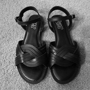 Black leather flat sandals